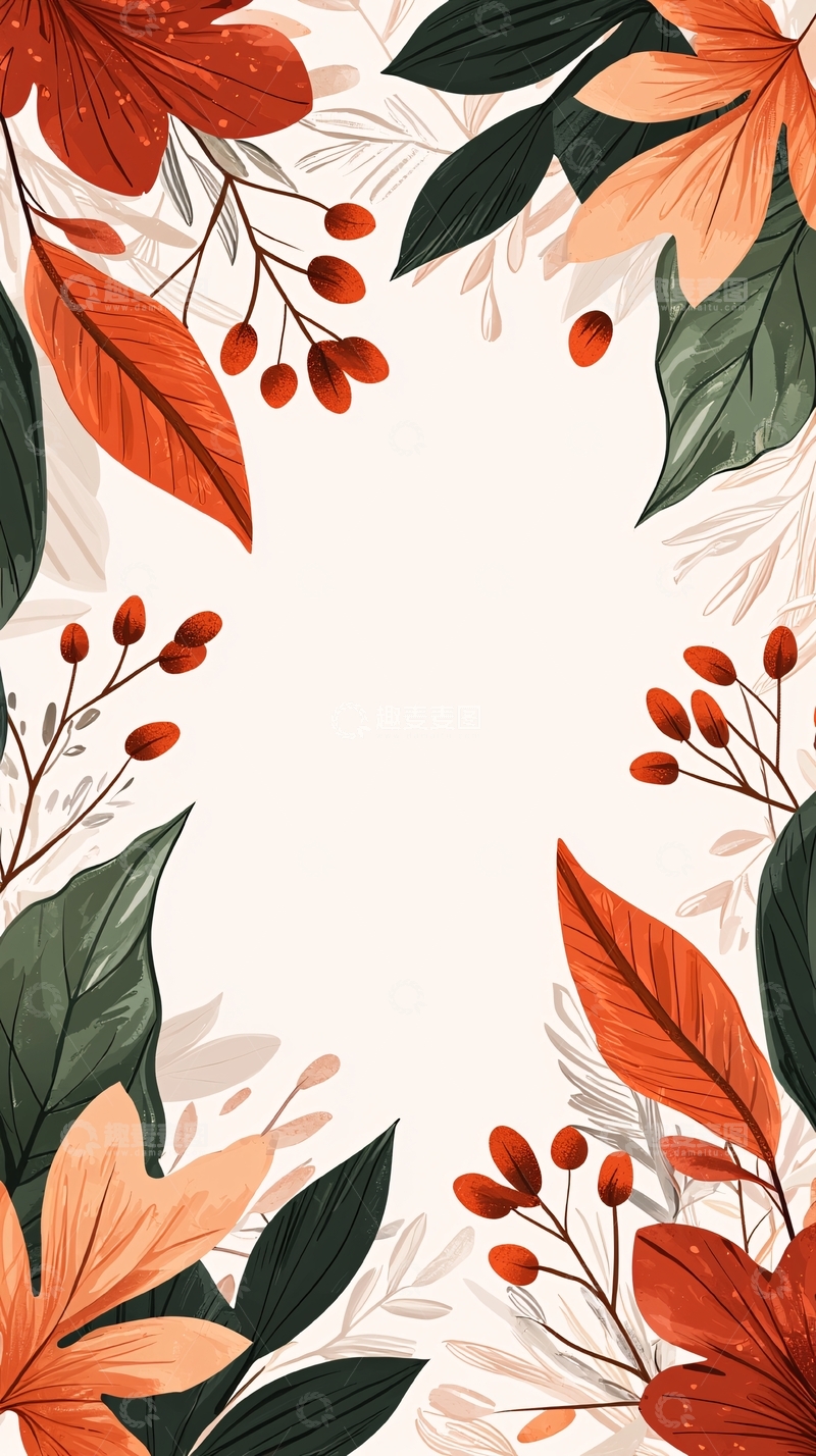高清大图下载【趣麦麦图】秋日花卉边框背景图