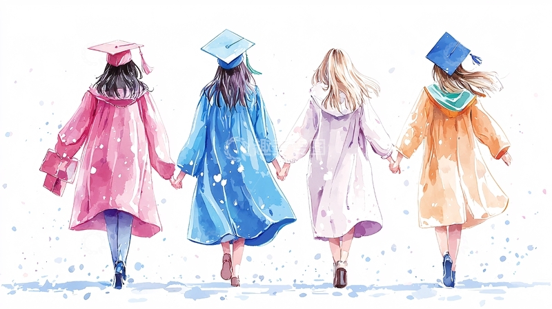 高清大图下载【趣麦麦图】毕业典礼手牵手的女生