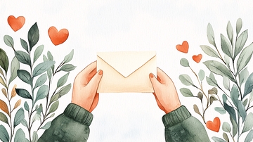 手握信封的浪漫插画
