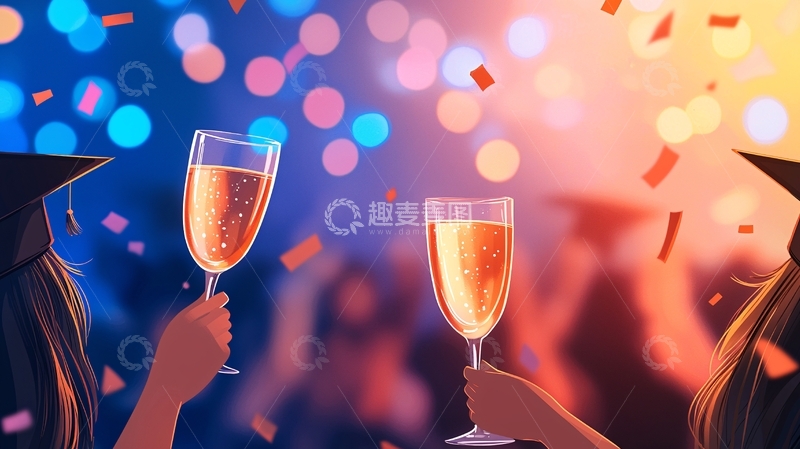高清大图下载【趣麦麦图】毕业典礼庆祝香槟饮品