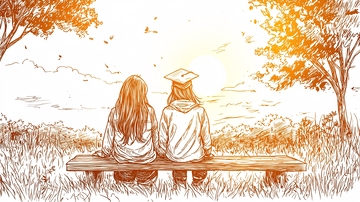 毕业季夕阳下的友谊