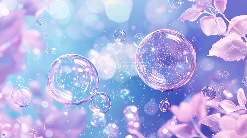 高清大图下载【趣麦麦图】梦幻泡泡与花朵背景