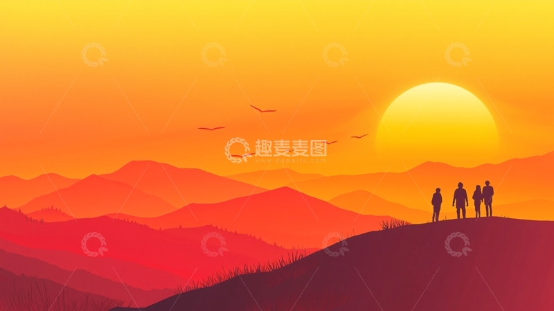 高清大图下载【趣麦麦图】日落山间徒步旅行剪影