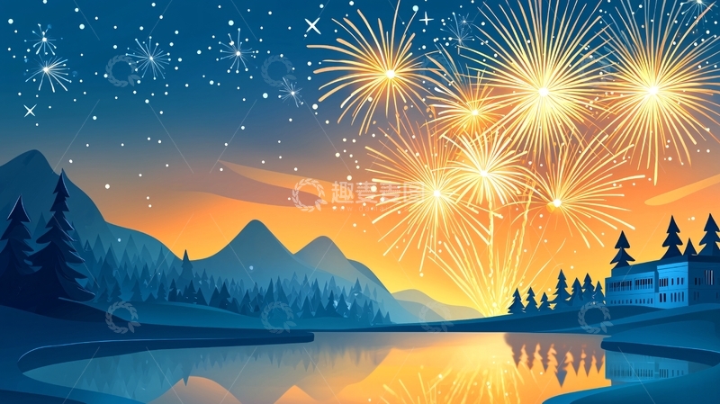 高清大图下载【趣麦麦图】烟花绽放的冬夜风景