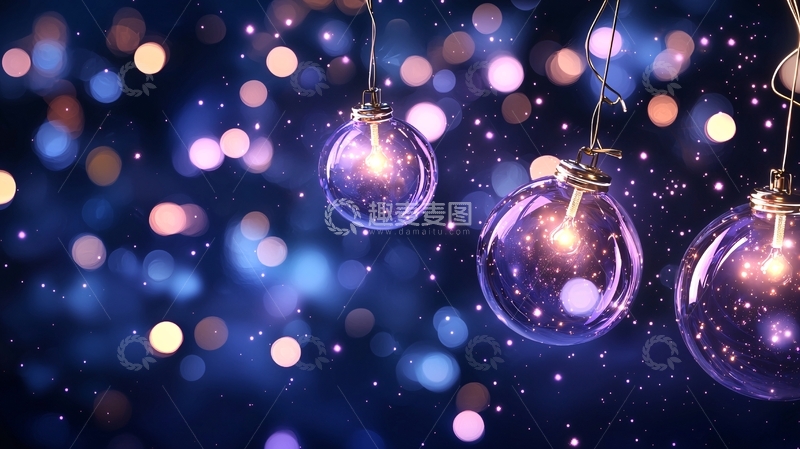 高清大图下载【趣麦麦图】梦幻夜空下的玻璃灯泡
