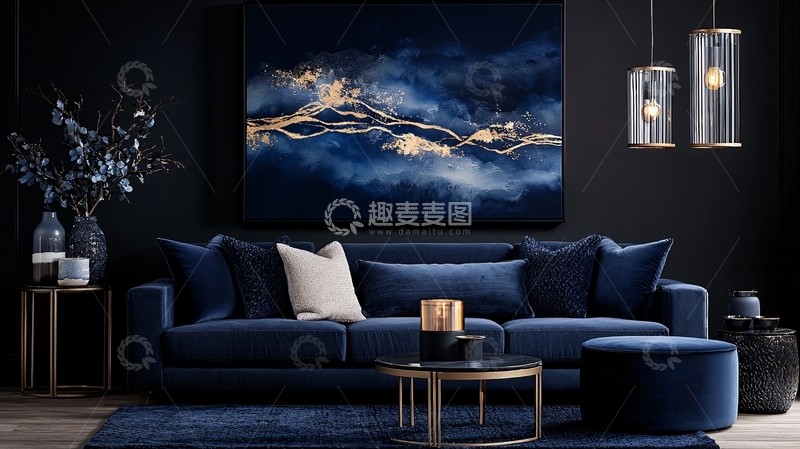 高清大图下载【趣麦麦图】深蓝色客厅装饰设计