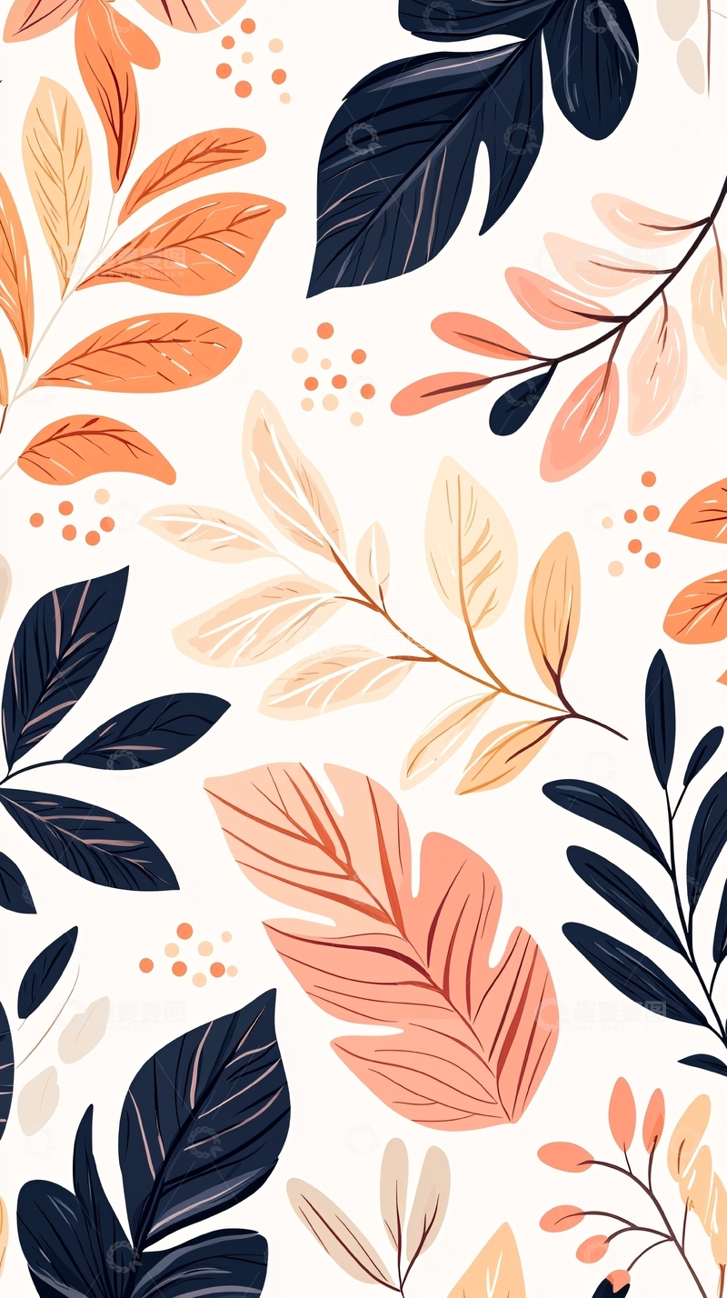 高清大图下载【趣麦麦图】秋日树叶插画背景图