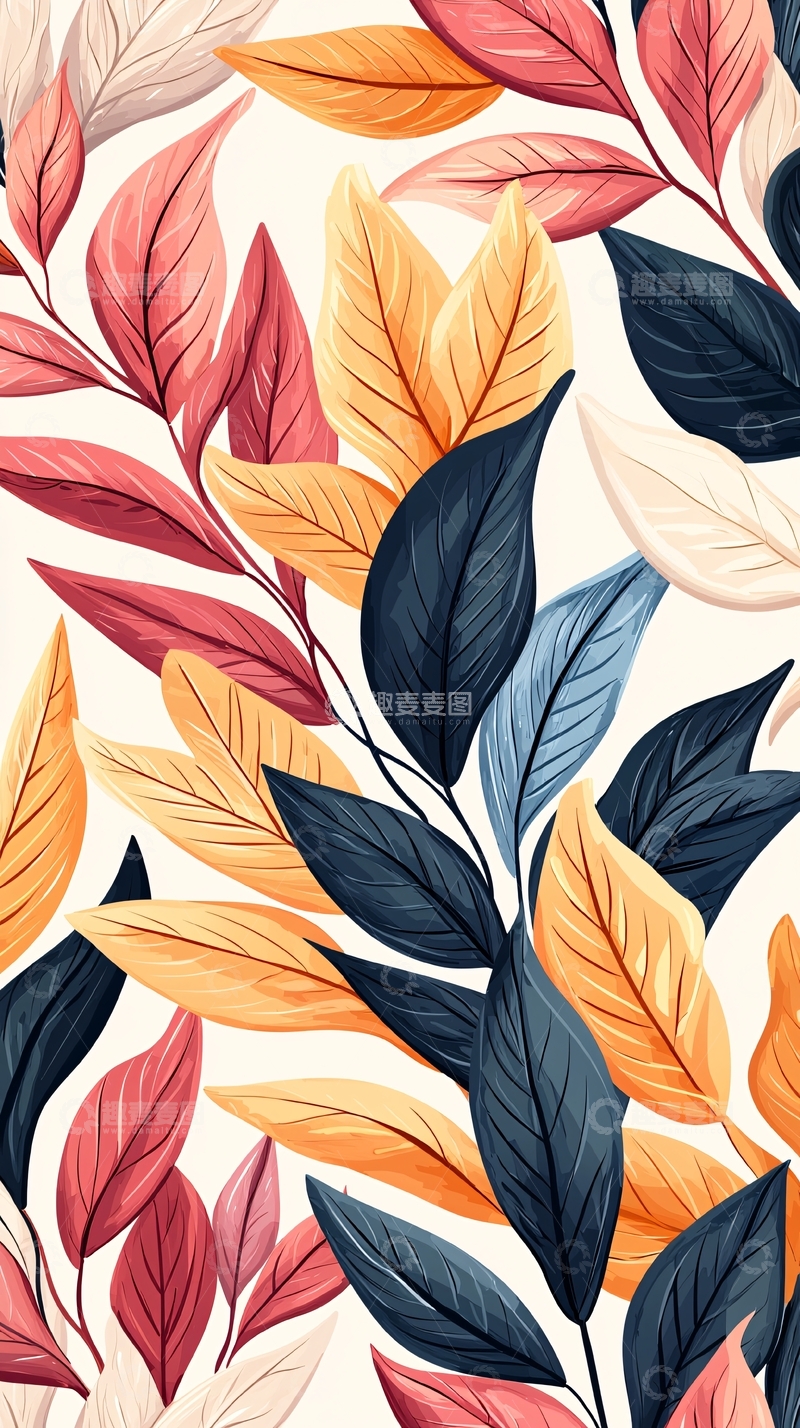 高清大图下载【趣麦麦图】秋叶多彩背景图案