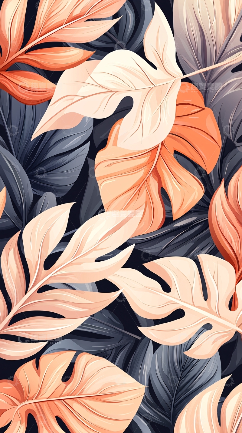 高清大图下载【趣麦麦图】热带植物叶子图案背景