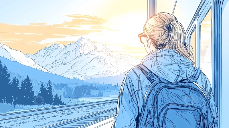 高清大图下载【趣麦麦图】雪山列车上的旅人