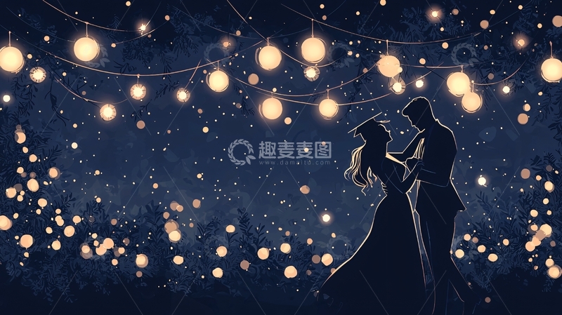 高清大图下载【趣麦麦图】浪漫夜晚下的情侣剪影