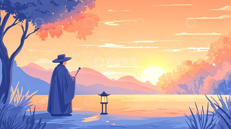 高清大图下载【趣麦麦图】秋日湖畔赏夕阳