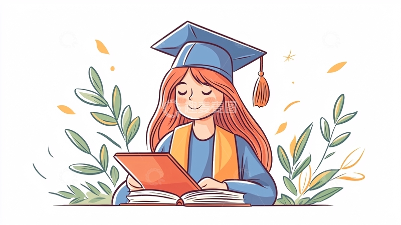 高清大图下载【趣麦麦图】毕业典礼上的女孩阅读书籍