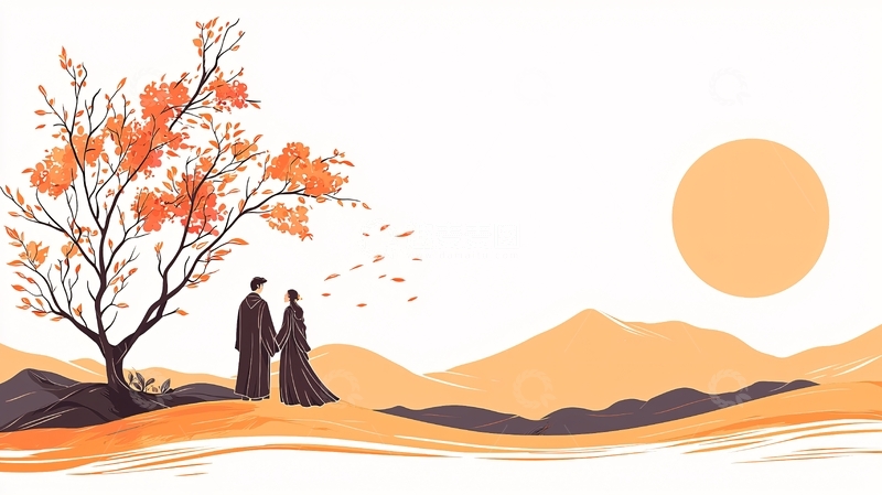 高清大图下载【趣麦麦图】秋日黄昏下的浪漫情侣