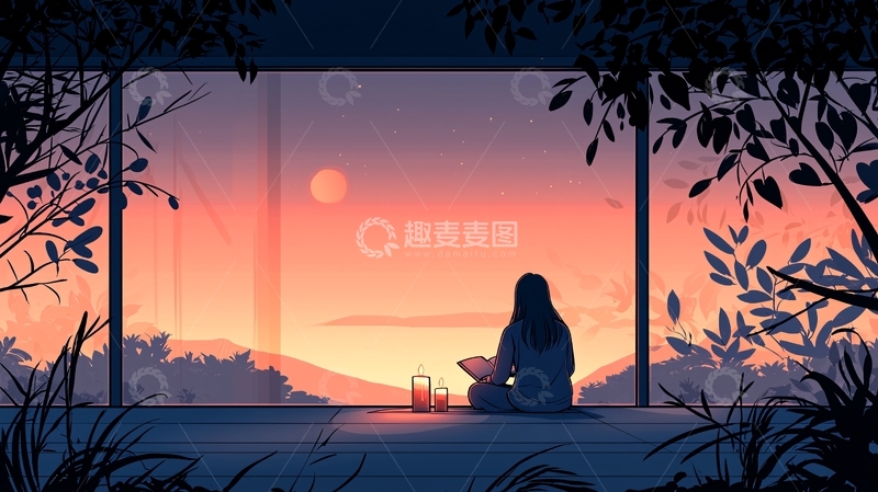 夜晚窗边阅读的宁静时刻