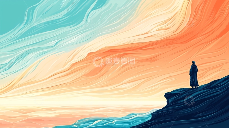 高清大图下载【趣麦麦图】海边日落独行者