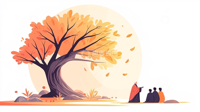 高清大图下载【趣麦麦图】秋日树下讲学图