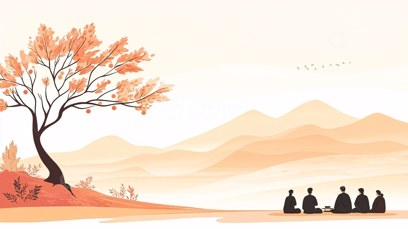 高清大图下载【趣麦麦图】秋日山间静坐图