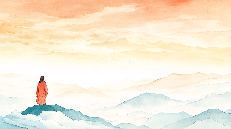 高清大图下载【趣麦麦图】晨雾中的孤独旅人