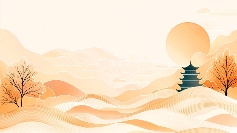 高清大图下载【趣麦麦图】秋日山间古塔夕阳