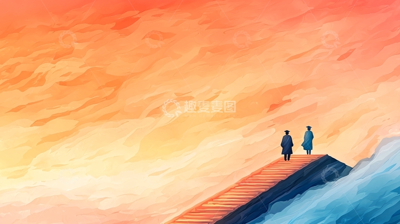 夕阳下牵手的两个人