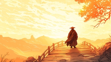 秋日桥上独行者