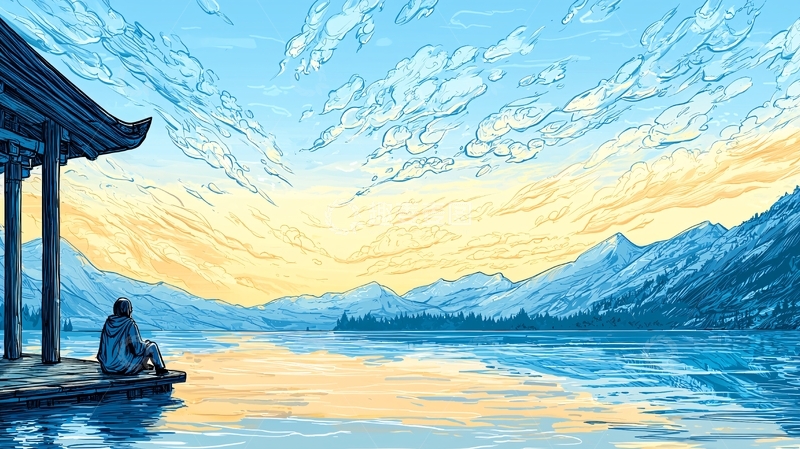 高清大图下载【趣麦麦图】湖畔静思的孤独身影