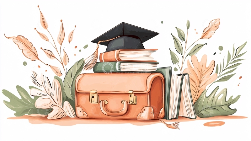 高清大图下载【趣麦麦图】毕业季书包与书籍插画