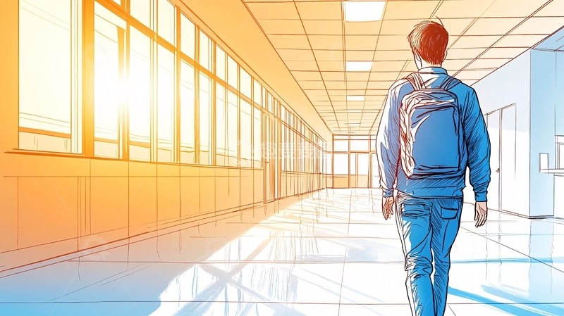 高清大图下载【趣麦麦图】阳光走廊上的背影