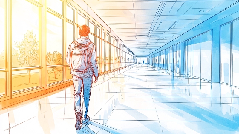 高清大图下载【趣麦麦图】校园走廊上的背影