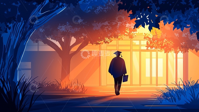 高清大图下载【趣麦麦图】毕业典礼后的黄昏漫步