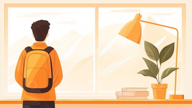 高清大图下载【趣麦麦图】背着书包看窗外风景
