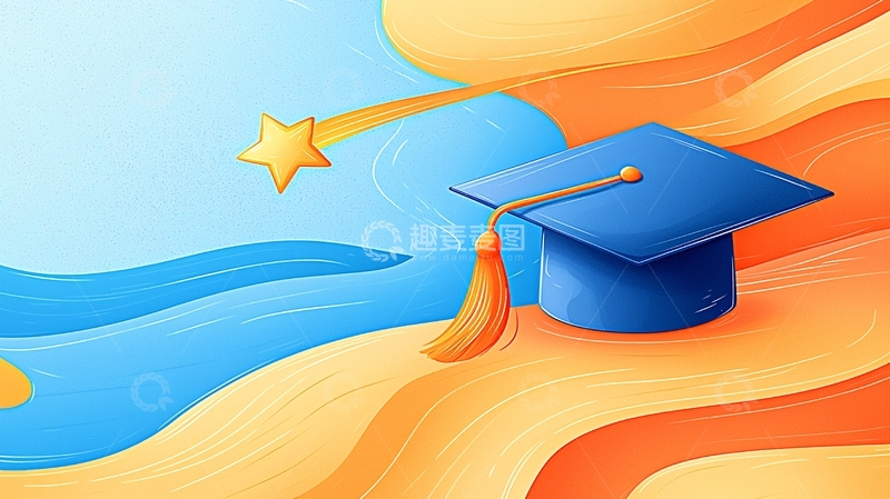 高清大图下载【趣麦麦图】毕业帽与星星背景插画
