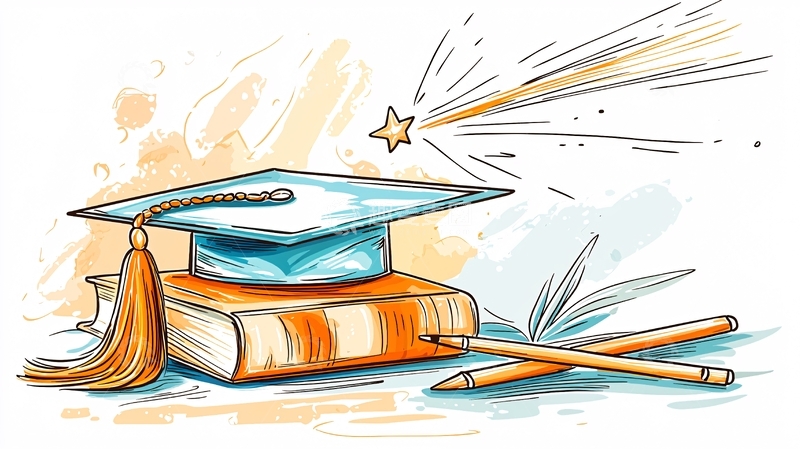 高清大图下载【趣麦麦图】毕业帽与书籍插画素材