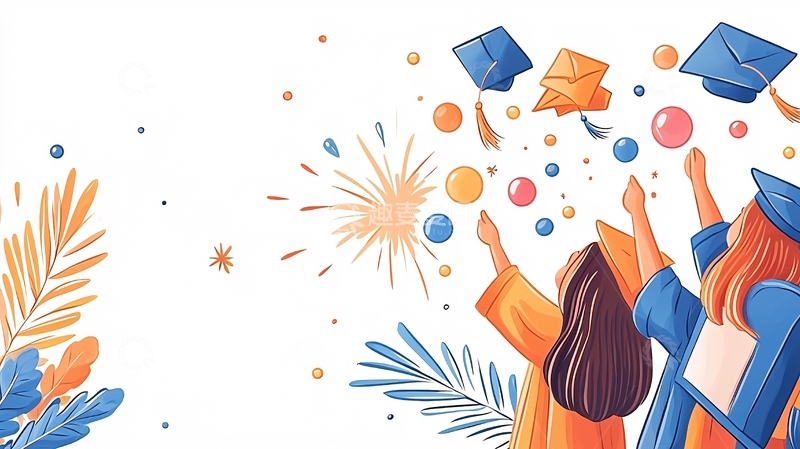 高清大图下载【趣麦麦图】毕业典礼庆祝场景插画