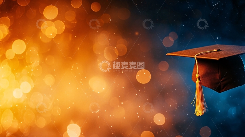 高清大图下载【趣麦麦图】毕业帽与璀璨光芒背景