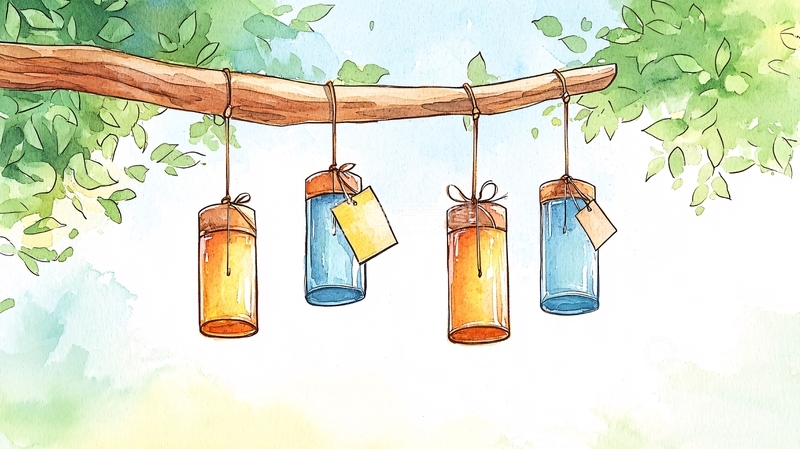 高清大图下载【趣麦麦图】悬挂玻璃瓶的树枝背景