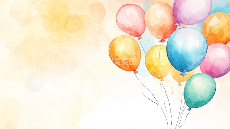 高清大图下载【趣麦麦图】彩色气球水彩背景图