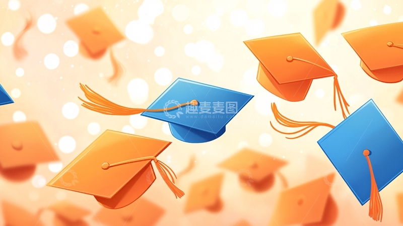 高清大图下载【趣麦麦图】毕业帽飘扬庆祝典礼素材