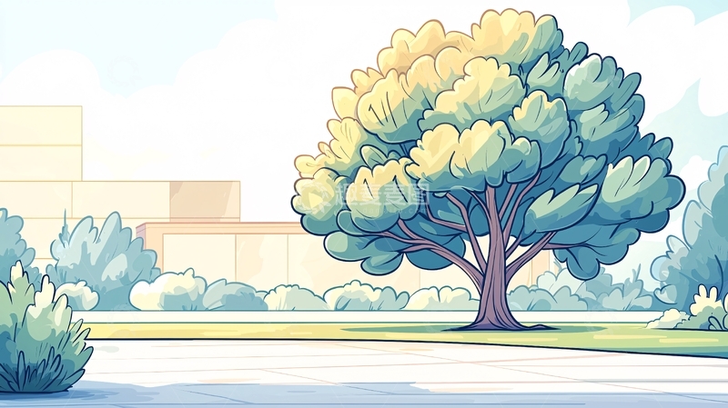 高清大图下载【趣麦麦图】夏日庭院中的大树