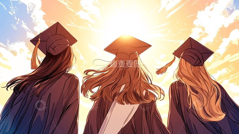 高清大图下载【趣麦麦图】毕业典礼上的三位毕业生