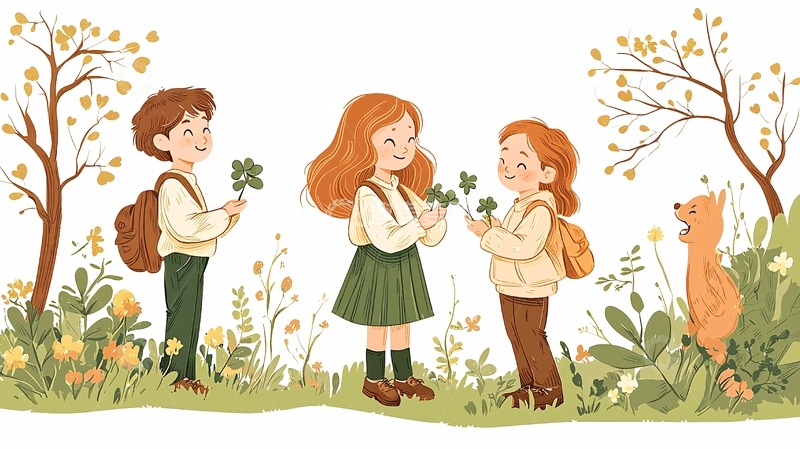 秋日森林里的孩子们