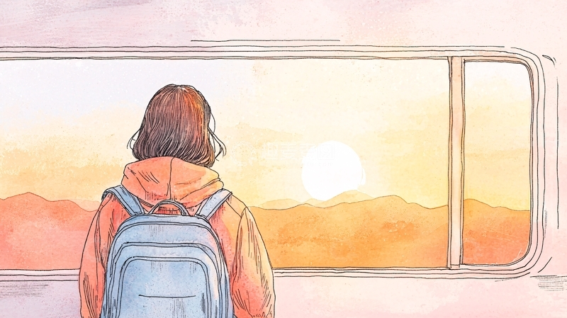 高清大图下载【趣麦麦图】旅途中看日落的背包客