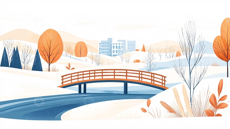 高清大图下载【趣麦麦图】秋日雪景中的小桥