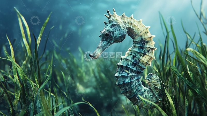高清大图下载【趣麦麦图】海底海马与海草