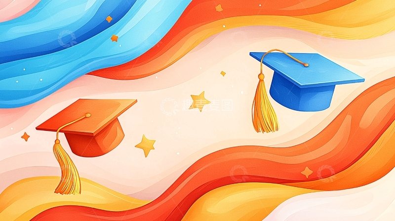 高清大图下载【趣麦麦图】毕业帽插画背景素材