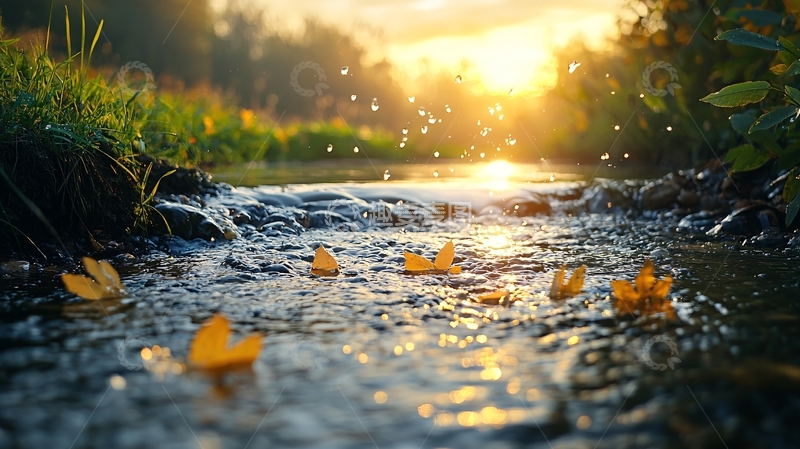 高清大图下载【趣麦麦图】秋日小溪夕阳美景