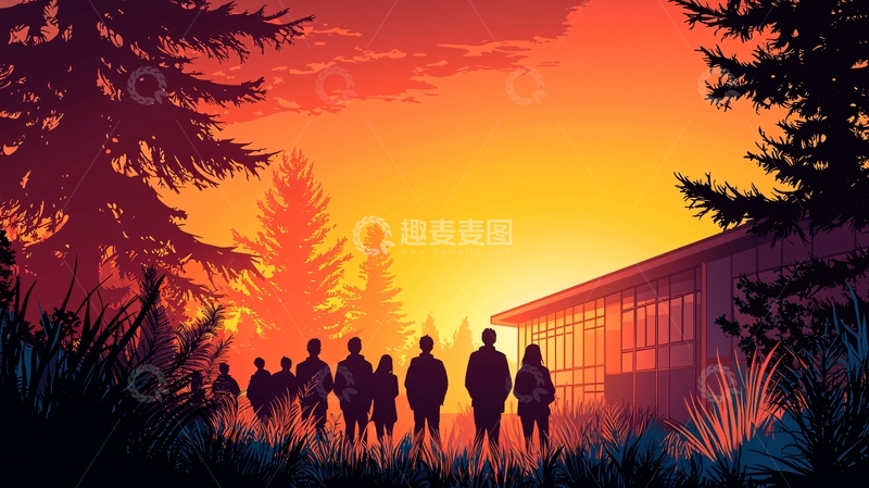 高清大图下载【趣麦麦图】夕阳下的校园剪影