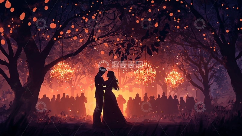 高清大图下载【趣麦麦图】秋夜森林婚礼剪影