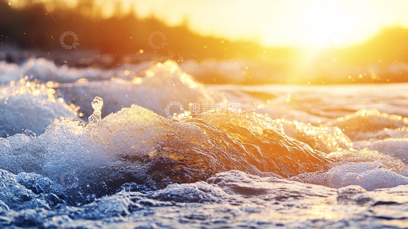 高清大图下载【趣麦麦图】金色海浪日落光影
